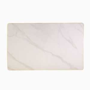 White Marble Effect Table Top, Brass Edge, 1100x700mm Rectangular