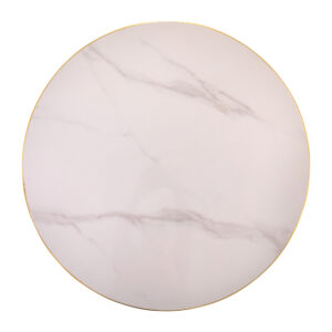White Marble Effect Table Top, Brass Edge, 700mm Round