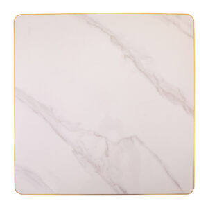 White Marble Effect Table Top, Brass Edge, 700mm Square